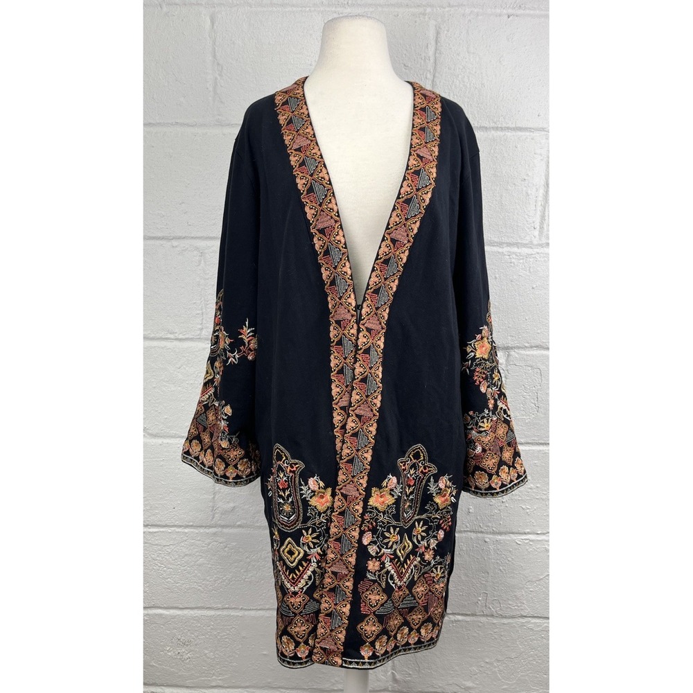 Soft Surroundings Fiberworks Embroidered Kimono Cardigan Boho Hippie Festival XL